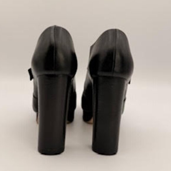 Michael Kors Black Leather Platform Heels Peep Toe Gold Buckle Women’s 6.5 - Picture 5 of 16